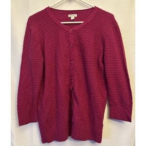 Merona Women's Button Up 3/4 Sleeve Sweater Cardigan Fuchsia Textured L